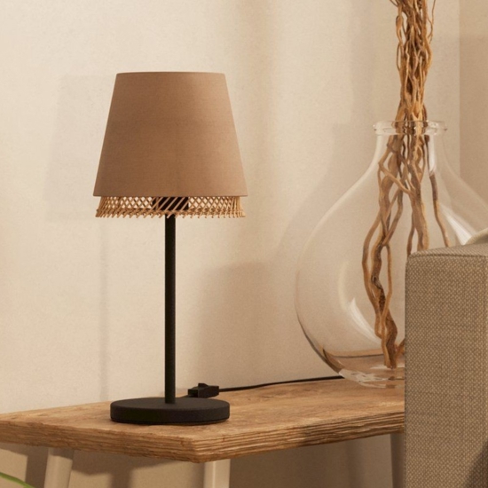 Abat-jour lampada da comodino con paralume lino legno eglo tabley per camera da letto
