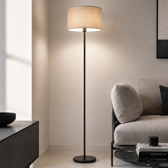 Lampada da terra piantana moderna con paralume lino naturale eglo feniglia