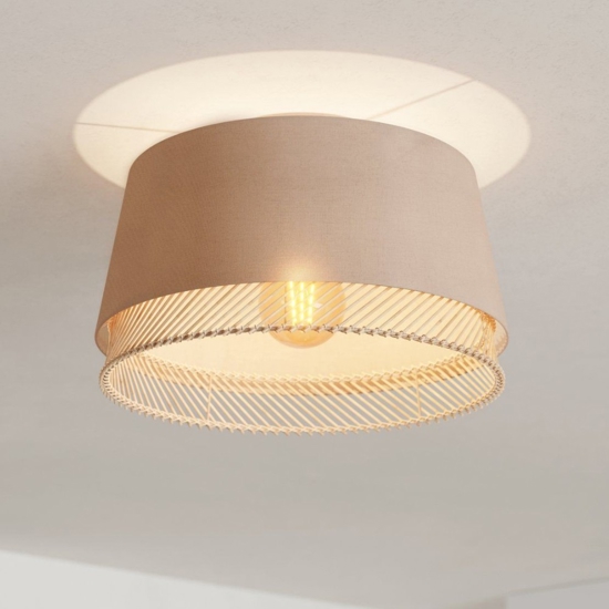 Plafoniera da soffitto in tessuto lino con inserti in legno eglo tabley