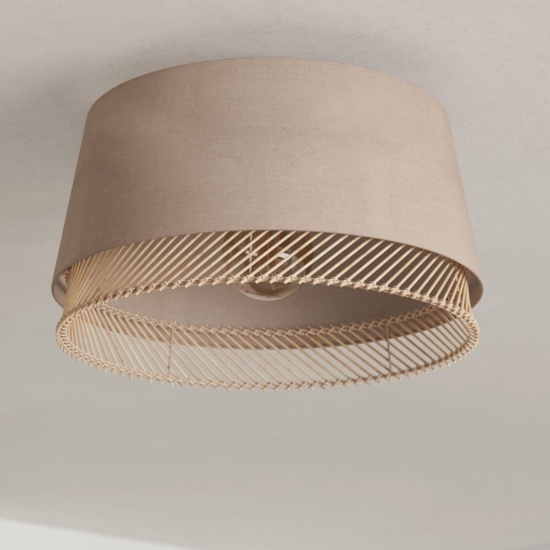 Plafoniera da soffitto in tessuto lino con inserti in legno eglo tabley
