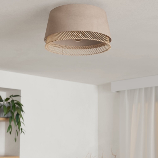 Plafoniera da soffitto in tessuto lino con inserti in legno eglo tabley