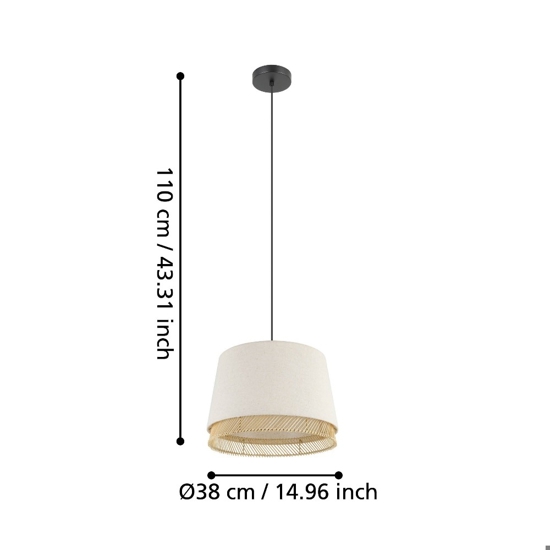 Lampada a sospensione paralume in lino inserti in legno eglo tabley