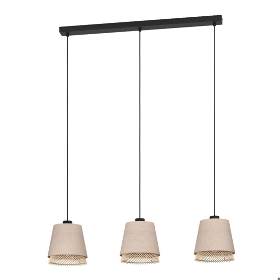 Lampadario con lampade di tessuto lino e legno a sospensione per sala da pranzo eglo tabley