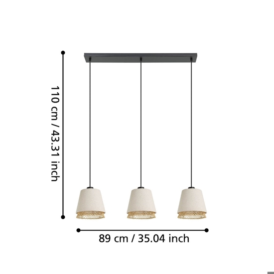 Lampadario con lampade di tessuto lino e legno a sospensione per sala da pranzo eglo tabley