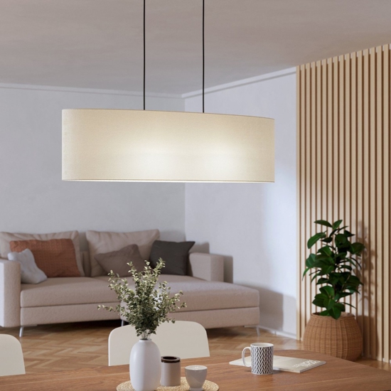 Lampadario sospensione di tessuto bianco ovale per sala da pranzo eglo frebes