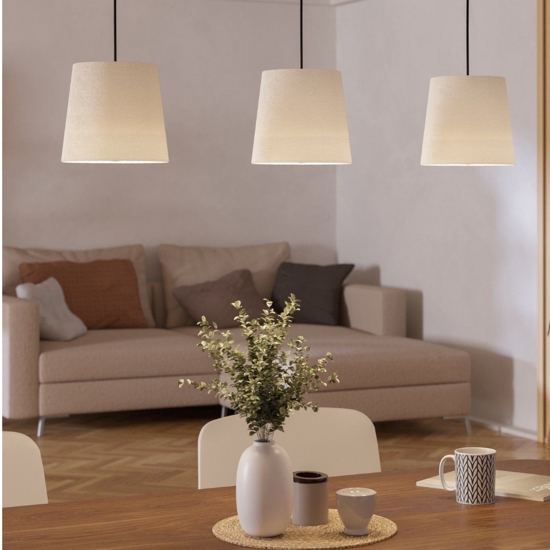 Lampadario 3 pendenti di tessuto bianco per sala da pranzo eglo febres