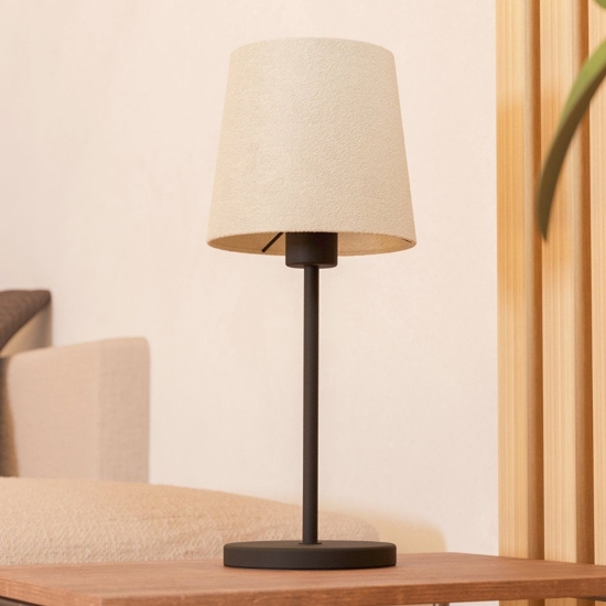 Lampada da comodino nera paralume tessuto bianco eglo febres per camera da letto