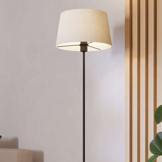 Piantana lampada da terra nera paralume in tessuto bianco eglo febres