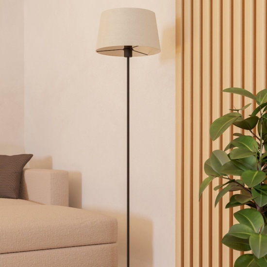 Piantana lampada da terra nera paralume in tessuto bianco eglo febres