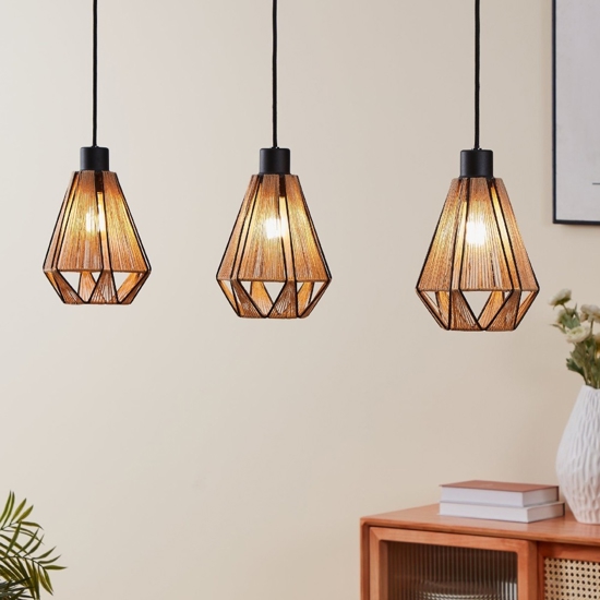 Lampadario con 3 pendenti a sospensione di tessuto intrecciato nero marrone eglo adwickle
