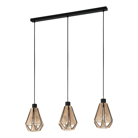 Lampadario con 3 pendenti a sospensione di tessuto intrecciato nero marrone eglo adwickle