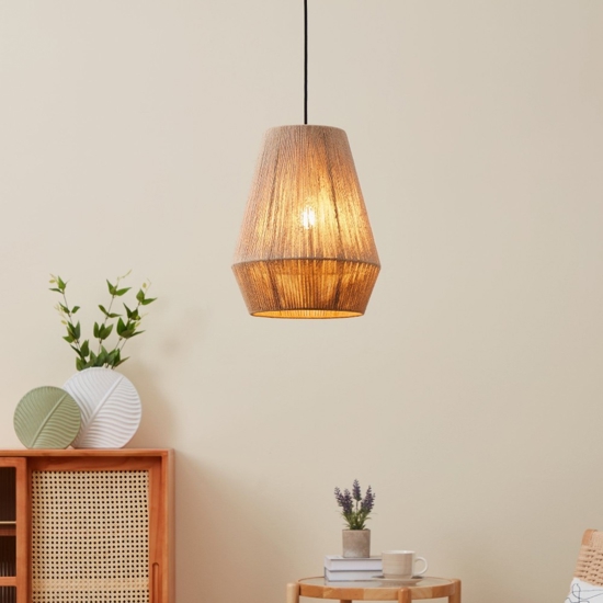 Lampada a sospensione fili di tessuto marrone