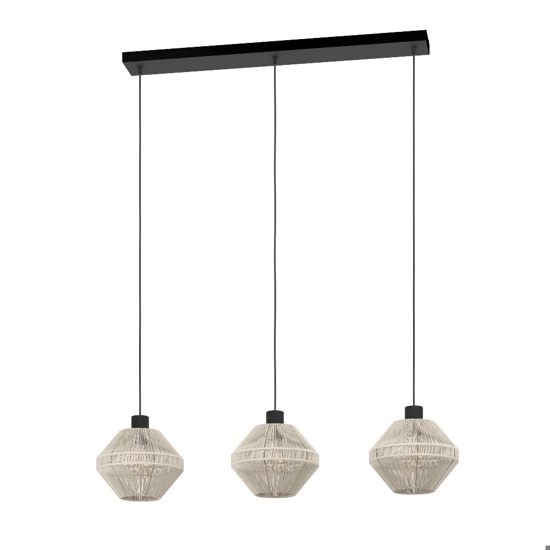 Lampadario 3 pendenti a diamante di canapa crema eglo midsumer per sala da pranzo
