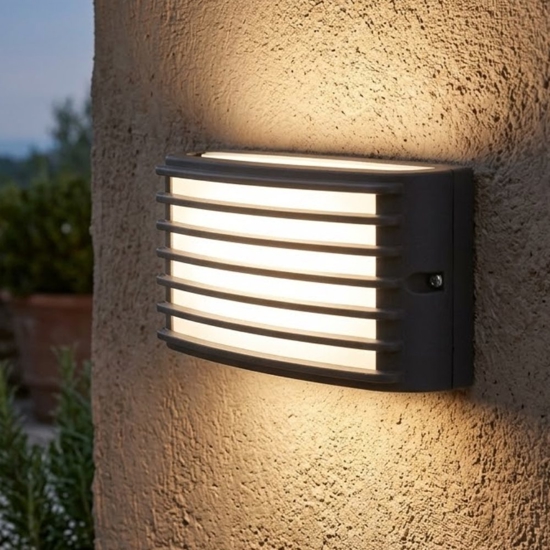 Applique rettangolare per esterno grafite design griglia led 3000k ip65