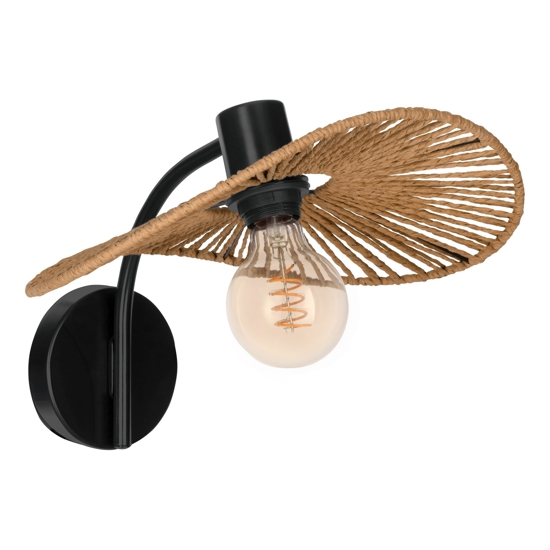 Applique da parete rustico cappello paralume fili di tessuto marrone eglo siruela