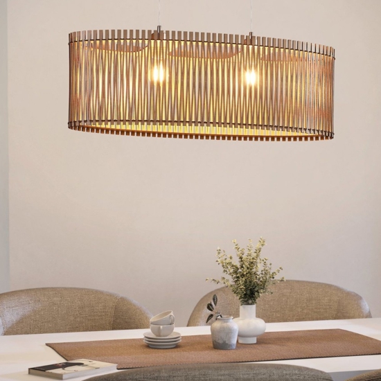 Lampadario a sospensione ovale legno acero per tavolo sala da pranzo moderna