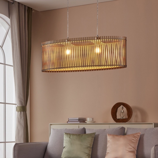 Lampadario a sospensione ovale legno acero per tavolo sala da pranzo moderna