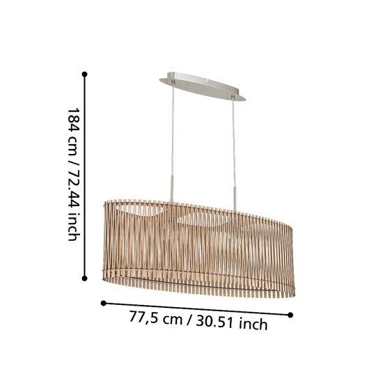 Lampadario a sospensione ovale legno acero per tavolo sala da pranzo moderna