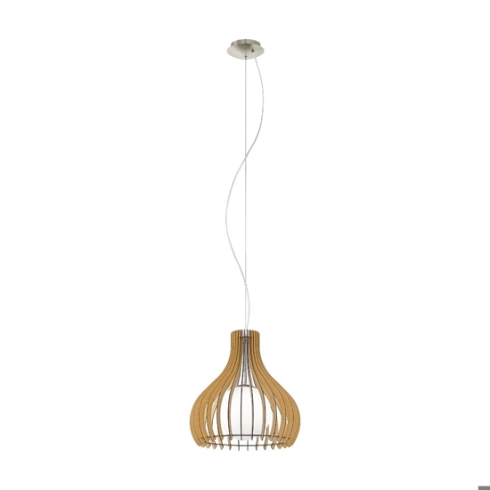 Lampadario per cucina moderna 50 cm legno acero eglo tindori