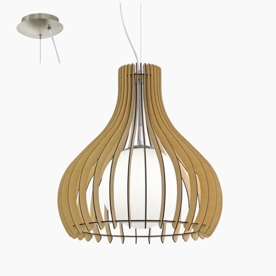 Lampadario per cucina moderna 50 cm legno acero eglo tindori