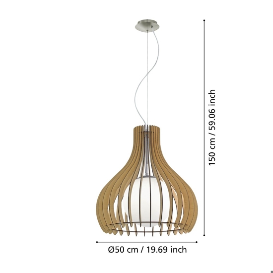 Lampadario per cucina moderna 50 cm legno acero eglo tindori