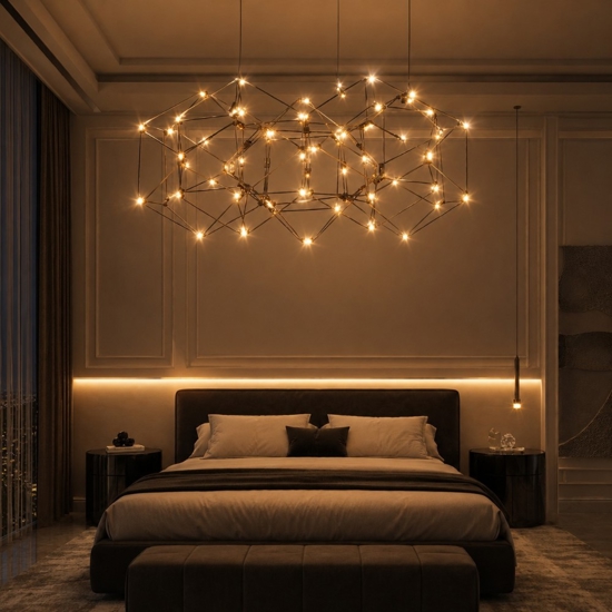 Lampadario nero per camera da letto moderna design costellazione led 22w 3000k