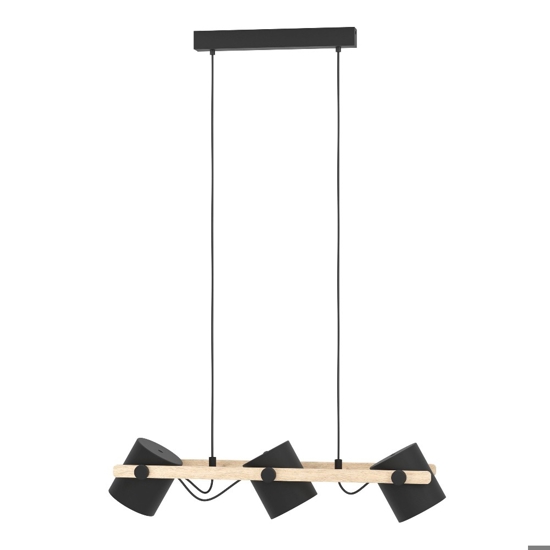 Lampadario in legno con 3 faretti neri a sospensione per cucina eglo hornwood