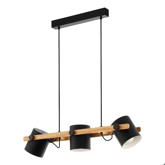 Lampadario in legno con 3 faretti neri a sospensione per cucina eglo hornwood