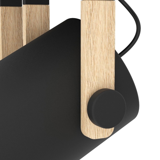 Plafoniera da soffitto in legno con faretti neri orientabili eglo hornwood