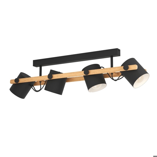 Plafoniera da soffitto in legno con faretti neri orientabili eglo hornwood