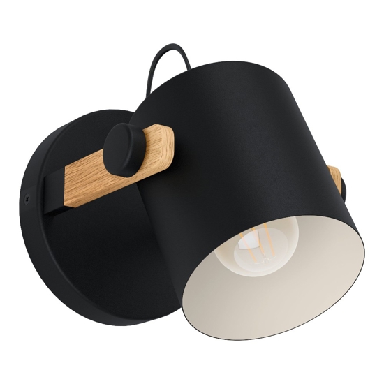 Applique legno e metallo nero a spot orientabile per comodino camera da letto eglo hornwood