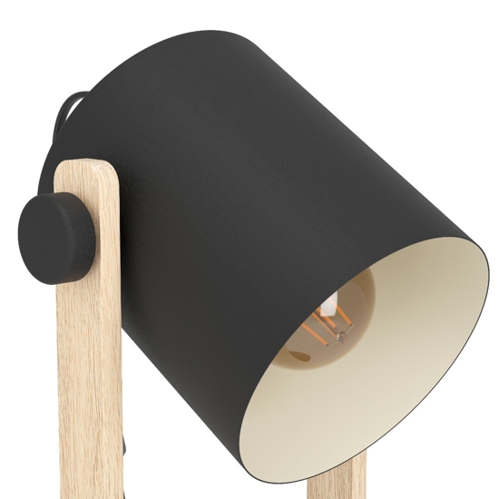 Lampada da comodino di legno con diffusore nero per camera da letto eglo hornwood