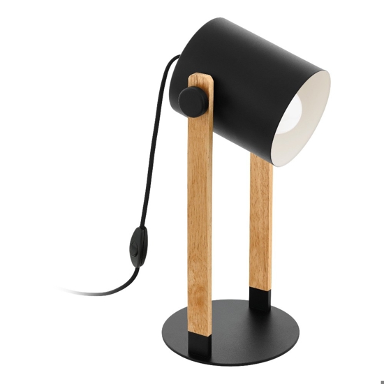 Lampada da comodino di legno con diffusore nero per camera da letto eglo hornwood
