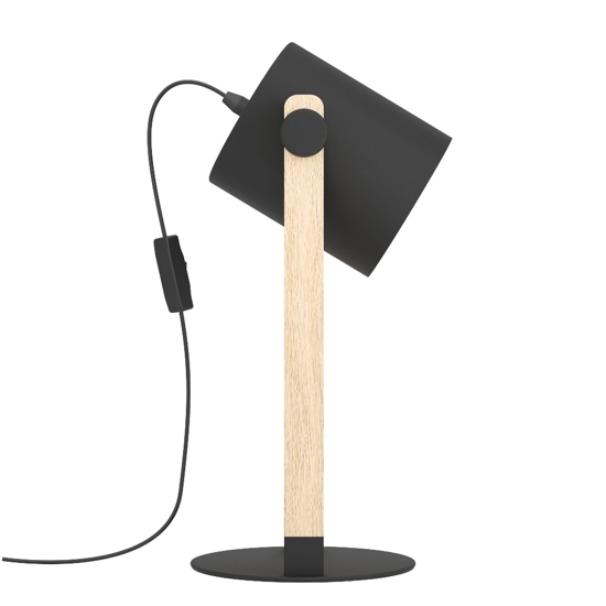 Lampada da comodino di legno con diffusore nero per camera da letto eglo hornwood
