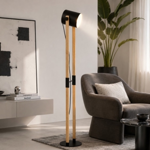Piantana lampada da terra in legno con spot nero da lettura eglo hornwood