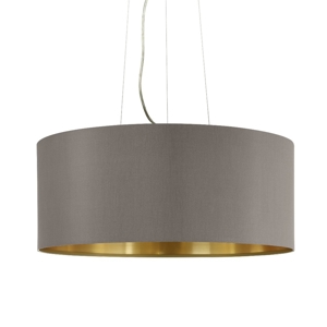 Lampadario cilindro a sospensione in tessuto cappuccino interno oro 53 cm eglo maserlo