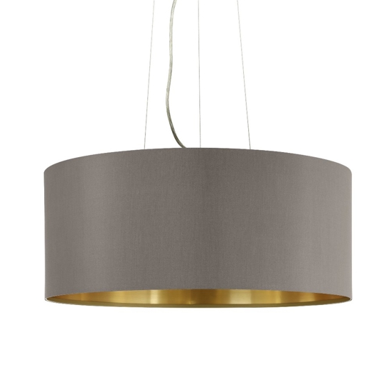 Lampadario cilindro a sospensione in tessuto cappuccino interno oro 53 cm eglo maserlo
