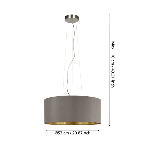 Lampadario cilindro a sospensione in tessuto cappuccino interno oro 53 cm eglo maserlo
