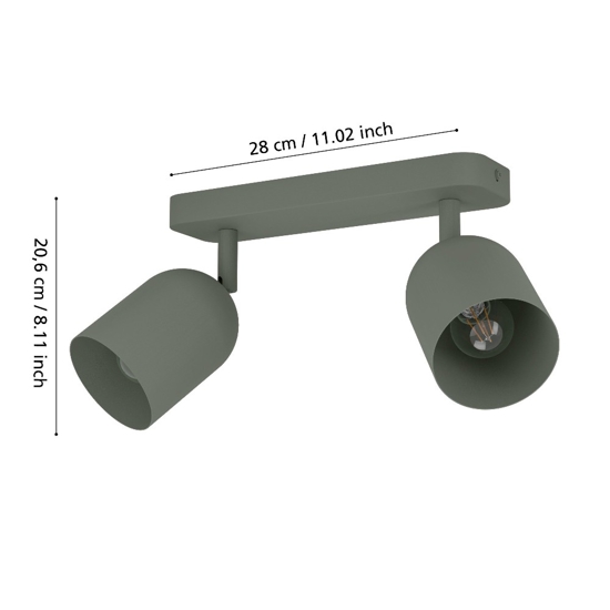 Plafoniera da soffitto verde con 2 faretti orientabili eglo tilston