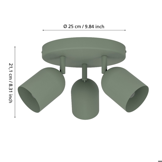 Plafoniera verde con 3 faretti orientabili moderna