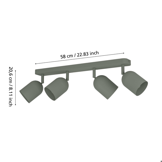 Plafoniera verde con 4 faretti orientabili moderna eglo tilston