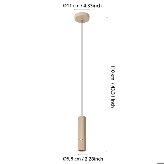 Lampada a sospensione sabbia oro cilindro rigato eglo caminia