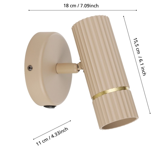 Applique da comodino per camera da letto con interruttore faretto sabbia ottone eglo caminia
