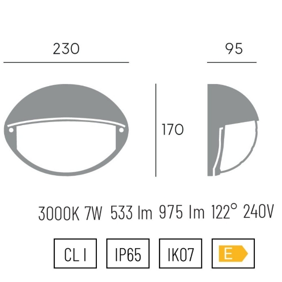 Applique bianca per esterno moderna ovale led 7w 3000k ip65