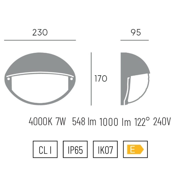 Applique ovale da esterno grafite moderna led 4000k
