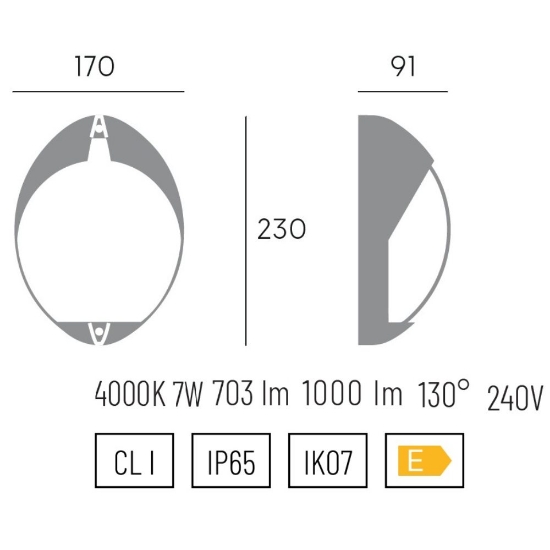 Applique ovale da esterno balcone led 4000k bianca