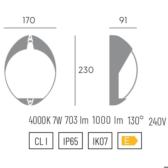 Applique da esterno ovale color caffé led 4000k ip65