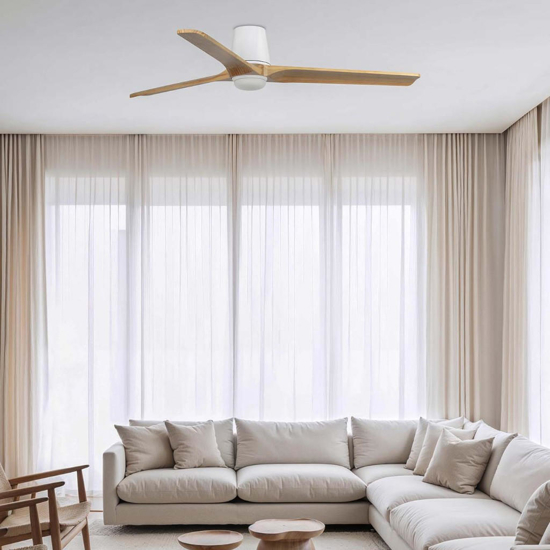 Ventilatore da soffitto con luce led cct bianco e legno chiaro con telecomando 28mq