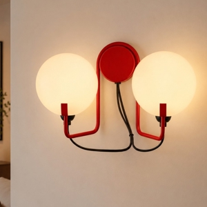 Bugia stilnovo applique doppia luce metallo rosso vetro design