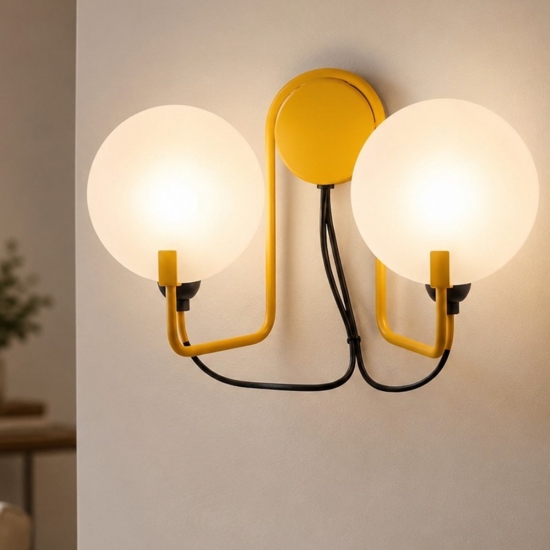 Applique doppia luce bugia stilnovo gialla vetro design